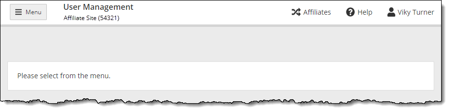 Selected affiliate site displayed at the top of the page.